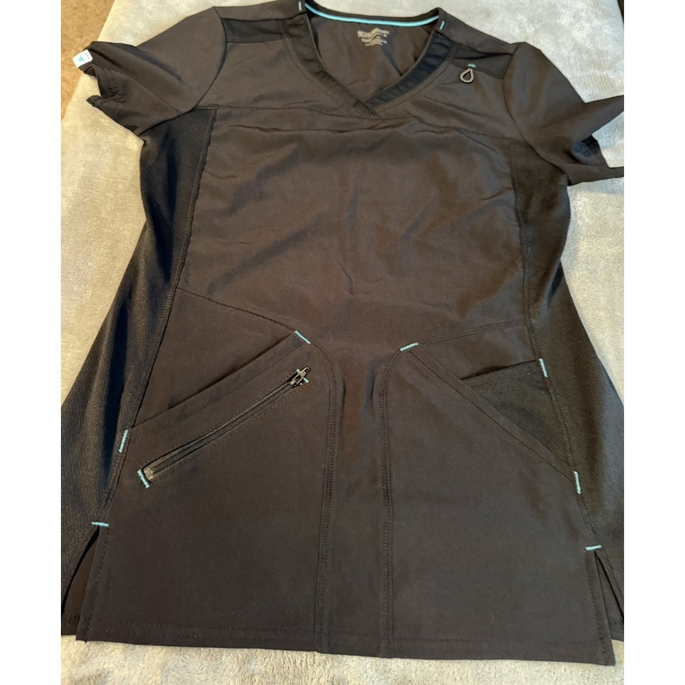 Scrubstar Black Scrub Top Women's XS Stretch Zip Pocket Medical Uniform